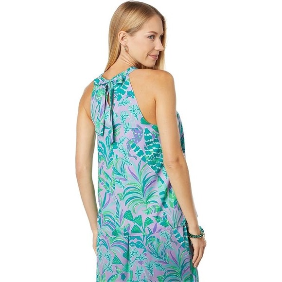 Lilly Pulitzer Rori Halter Top Tie Back in Purple Iris On The Chase Size XS - Picture 3 of 10